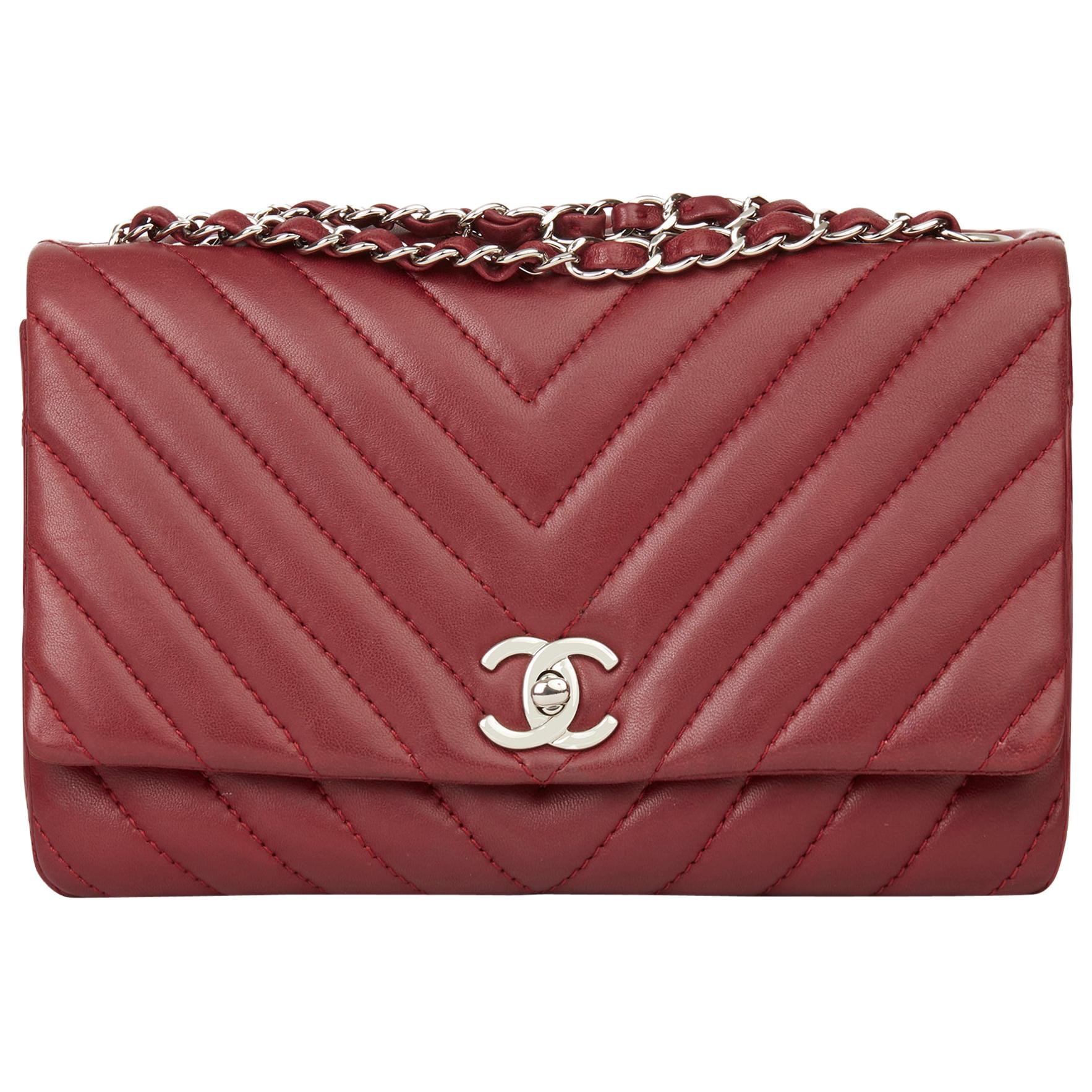 2013 Chanel Burgundy Chevron Quilted Lambskin Classic Single Flap Bag