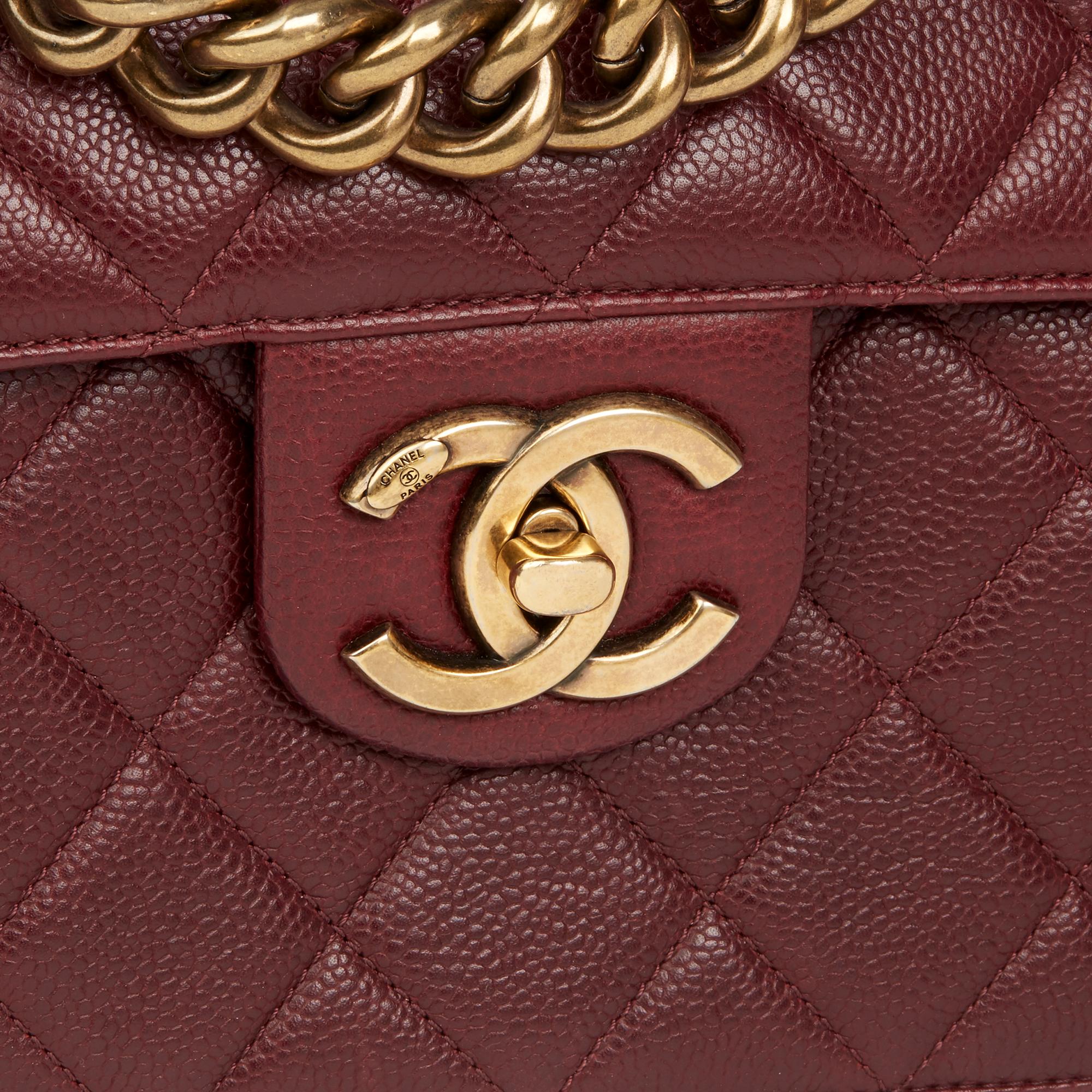 Brown 2013 Chanel Burgundy Quilted Caviar Leather Paris-Edinburgh Retro Class Flap Bag