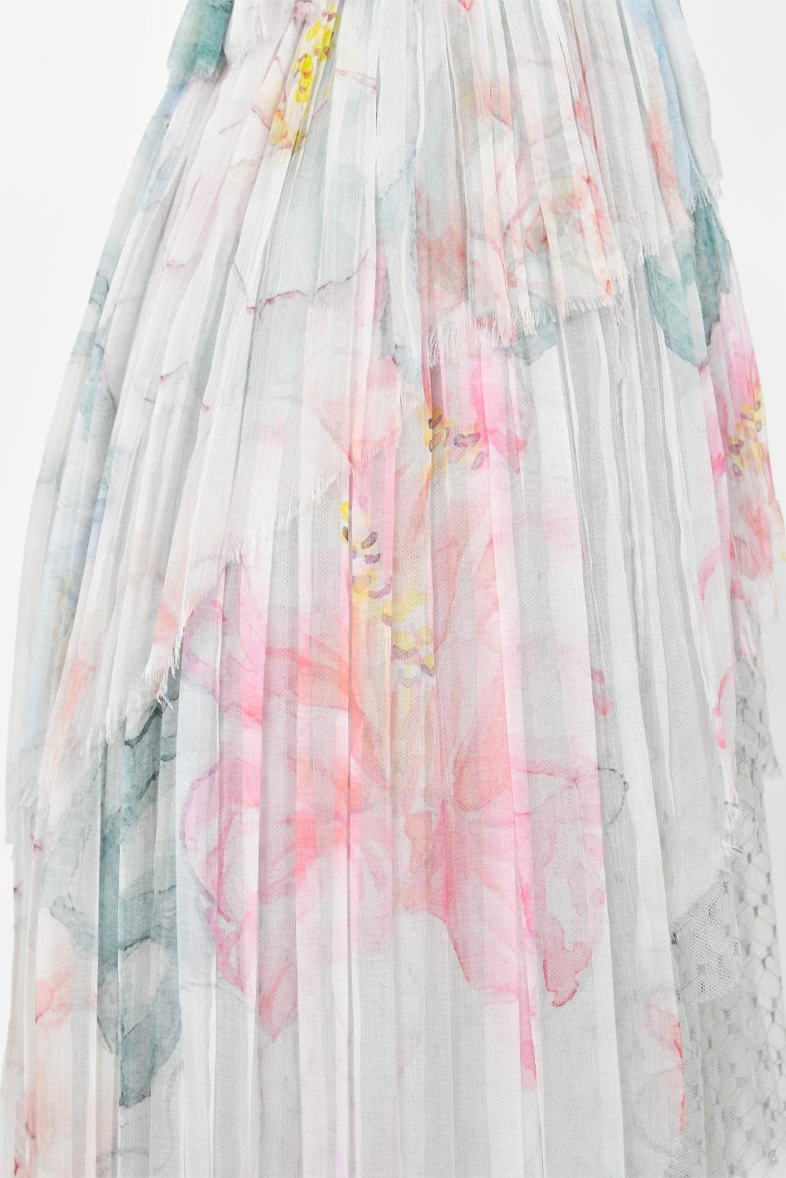 2013 Chanel by Karl Largerfeld Pastel Floral Silk & Sheer Net Strapless Dress 8