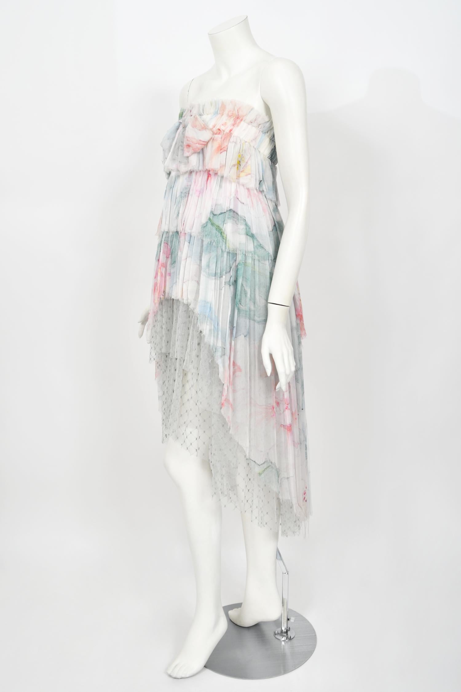 2013 Chanel by Karl Largerfeld Pastel Floral Silk & Sheer Net Strapless Dress 9