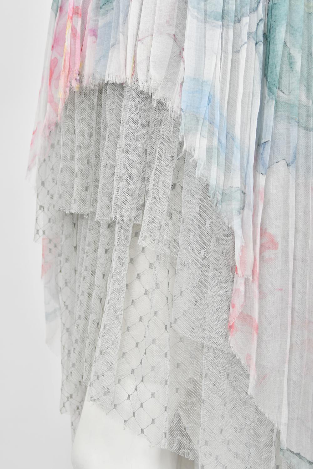 2013 Chanel by Karl Largerfeld Pastel Floral Silk & Sheer Net Strapless Dress 10