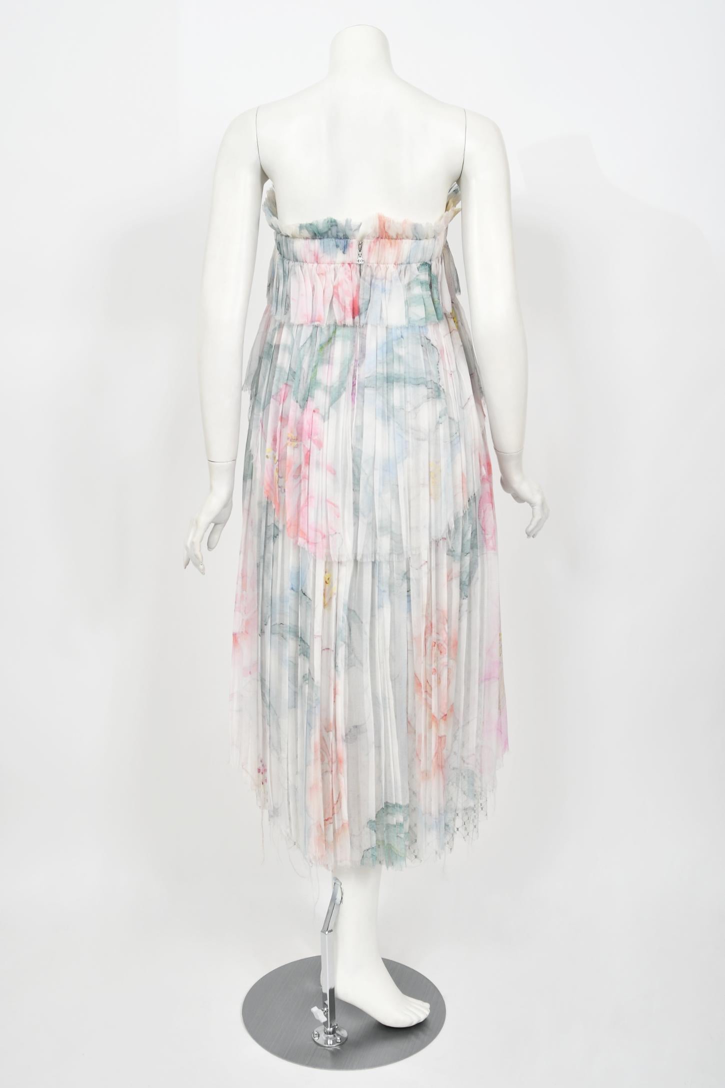 2013 Chanel by Karl Largerfeld Pastel Floral Silk & Sheer Net Strapless Dress 11