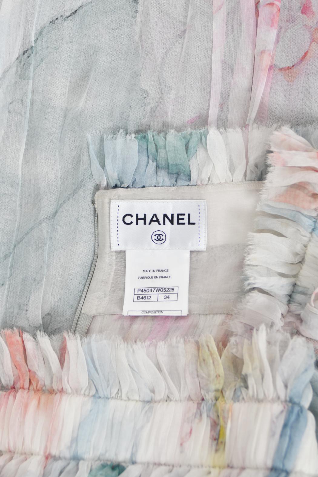 2013 Chanel by Karl Largerfeld Pastel Floral Silk & Sheer Net Strapless Dress 14