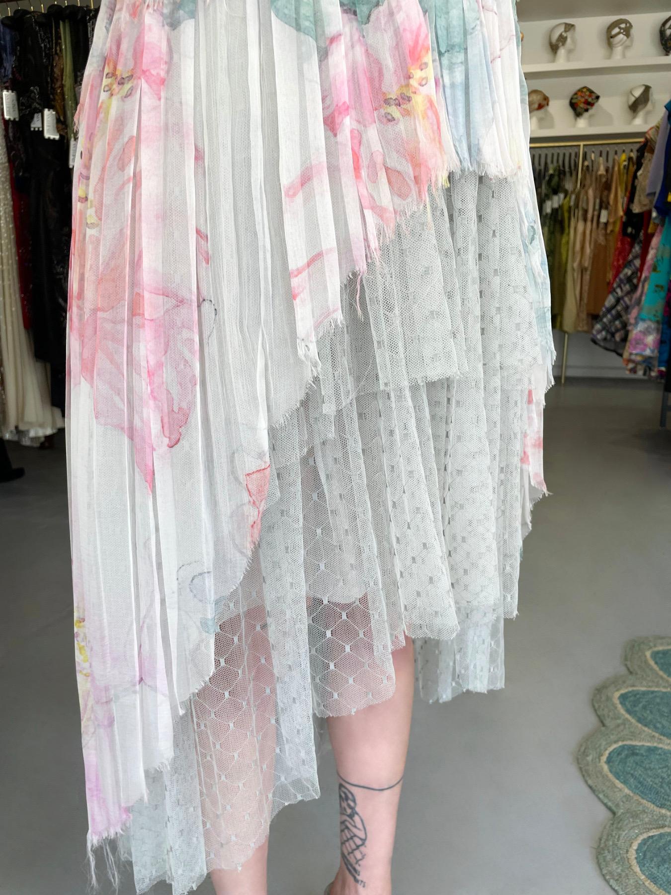 2013 Chanel by Karl Largerfeld Pastel Floral Silk & Sheer Net Strapless Dress 2