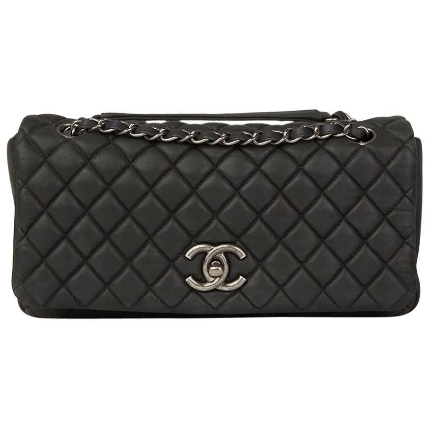 2013 Chanel Dark Grey Bubble Quilted Velvet Calfskin Small Bubble Flap Bag