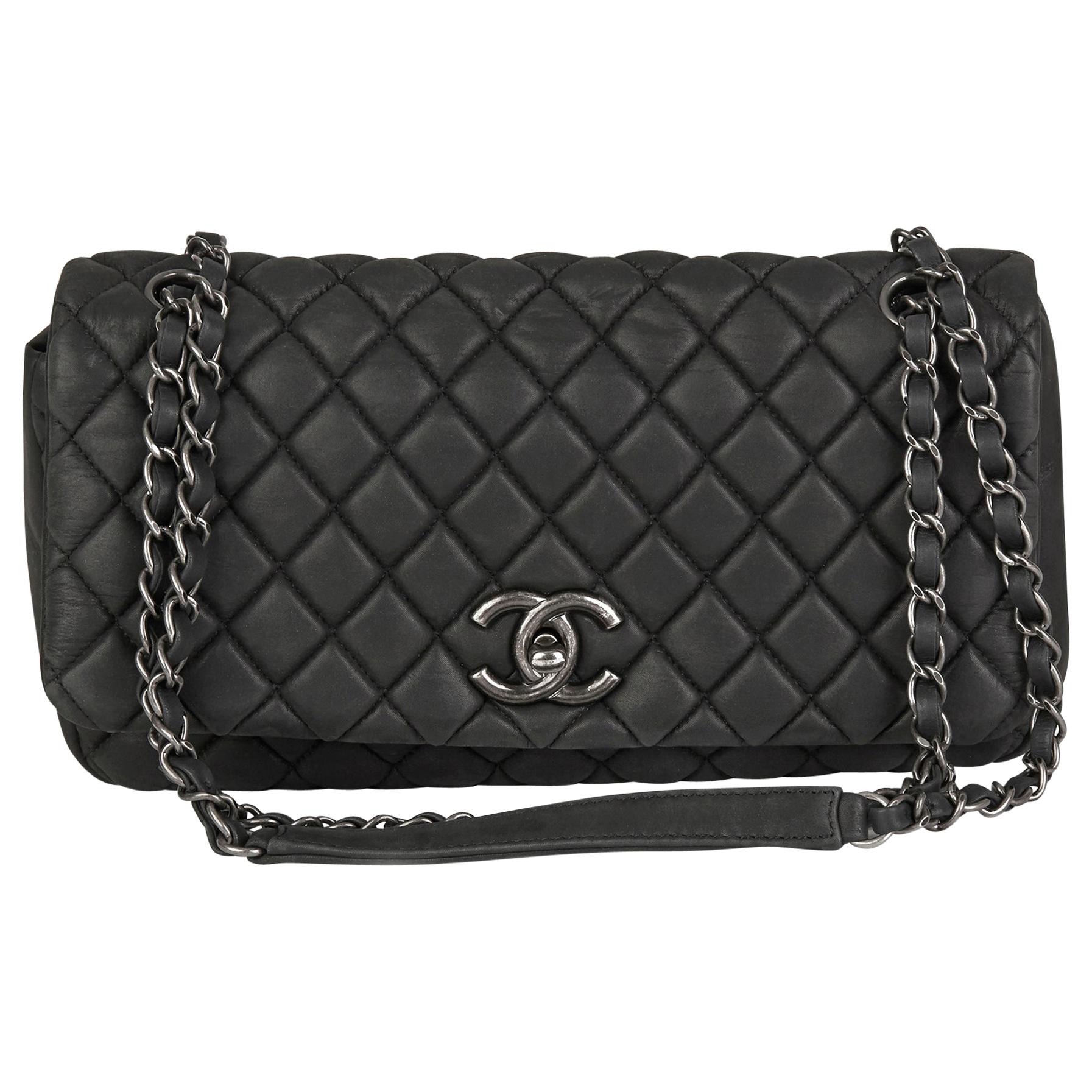 2013 Chanel Dark Grey Bubble Quilted Velvet Calfskin Small Bubble Flap Bag