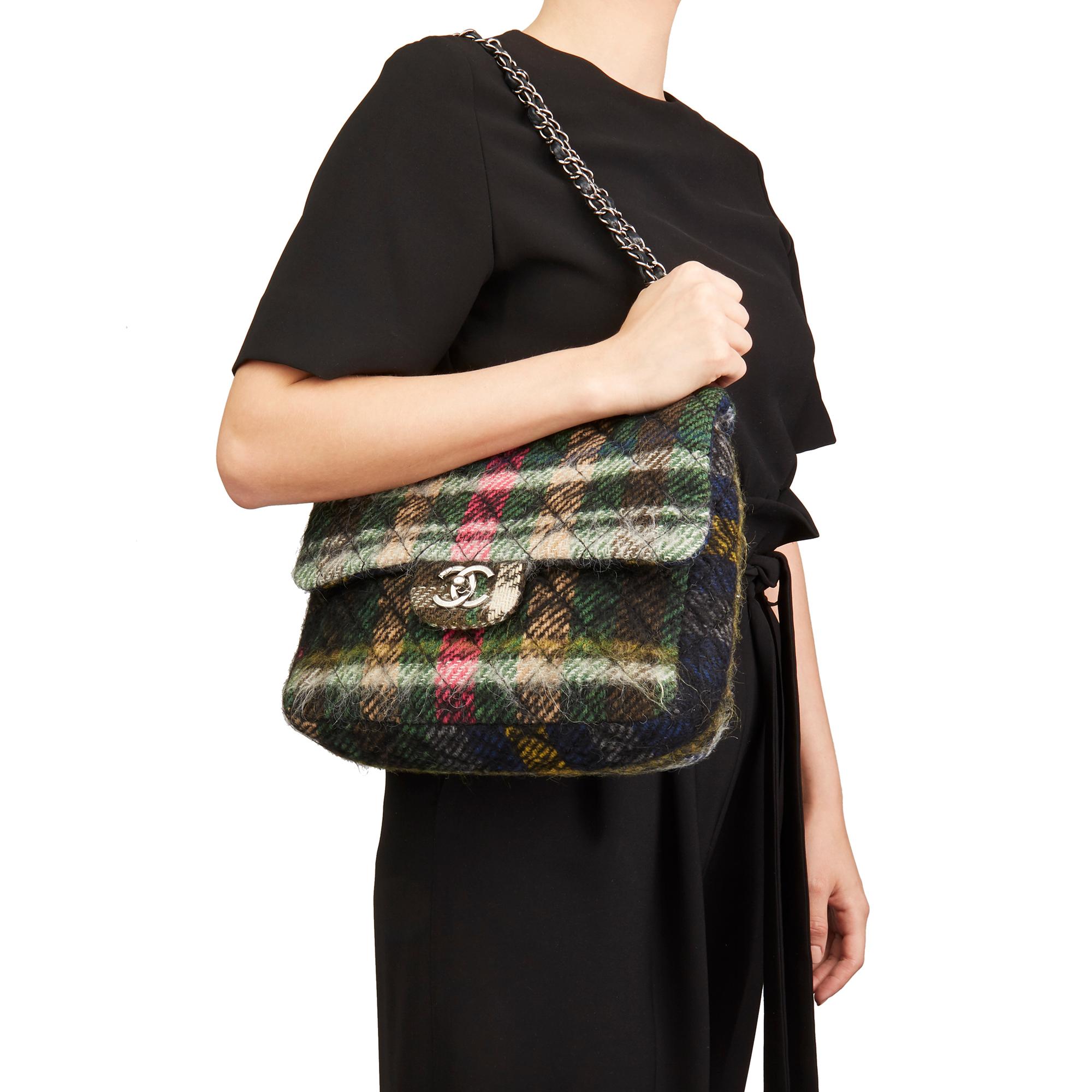 2013 Chanel Dark Multicolour Tartan Quilted Mohair Fabric Day Flap Bag 4