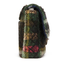 2013 Chanel Dark Multicolour Tartan Quilted Mohair Fabric Day Flap Bag