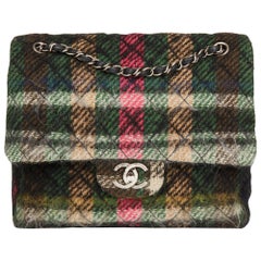 2013 Chanel Dark Multicolour Tartan Quilted Mohair Fabric Day Flap Bag
