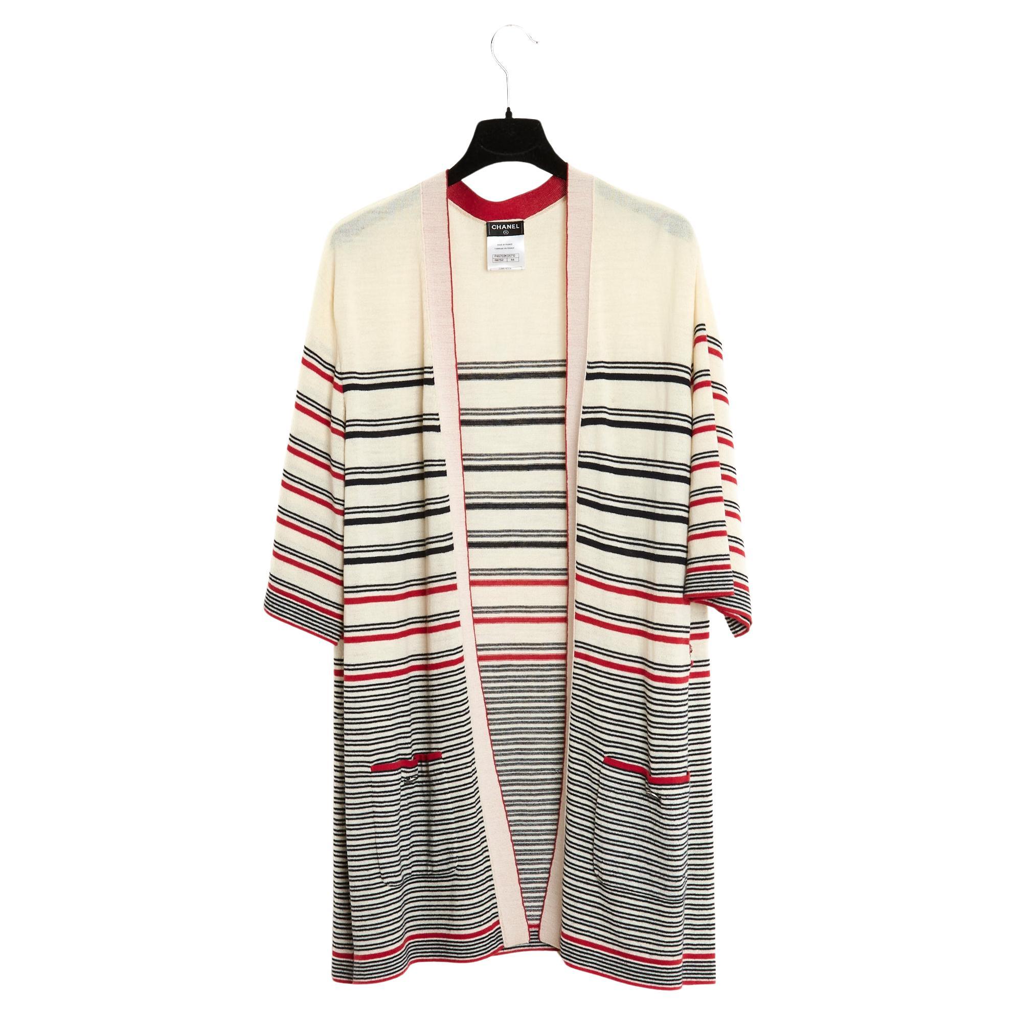 2013 Chanel Chaleco FR44 lana ligera CC rayas Cardigan UK16 US14 en venta