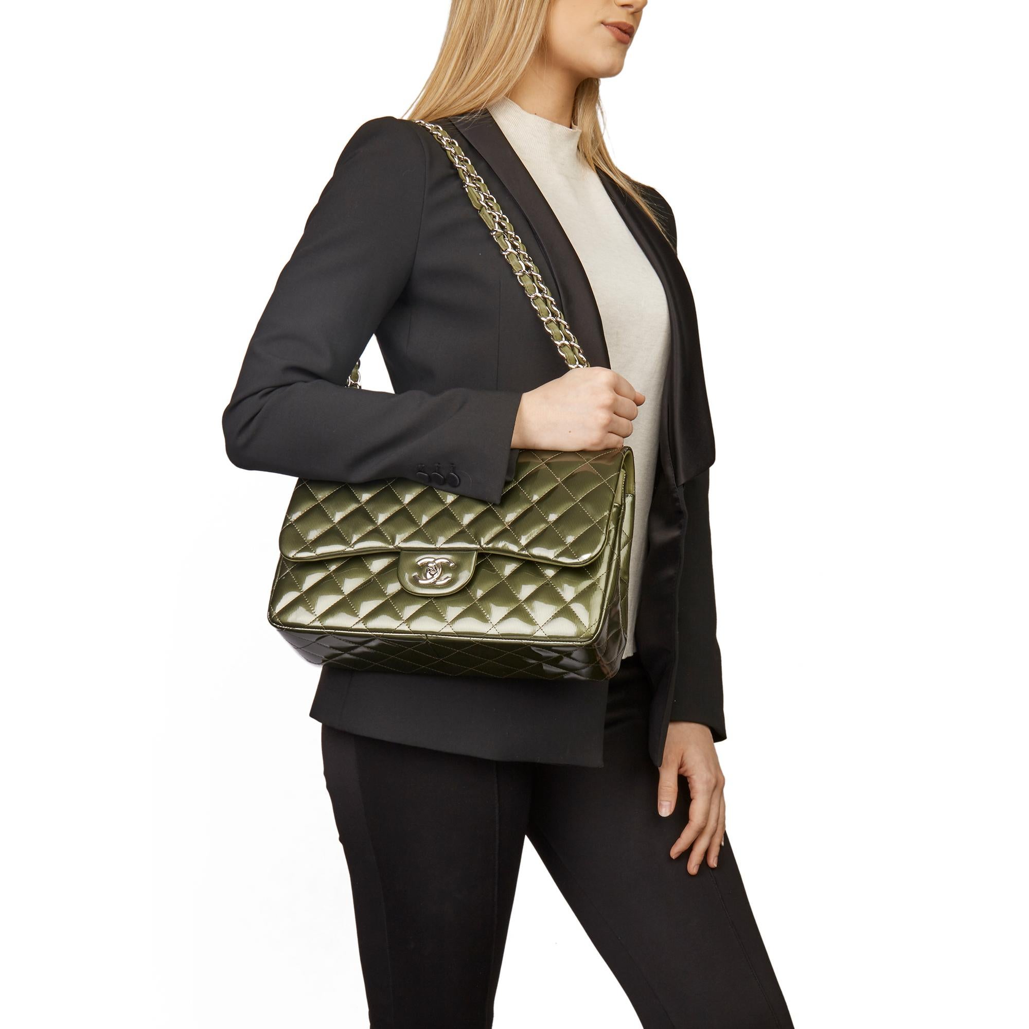 2013 Chanel Green  Patent Quilted Leather Jumbo Classic Double Flap Bag 6