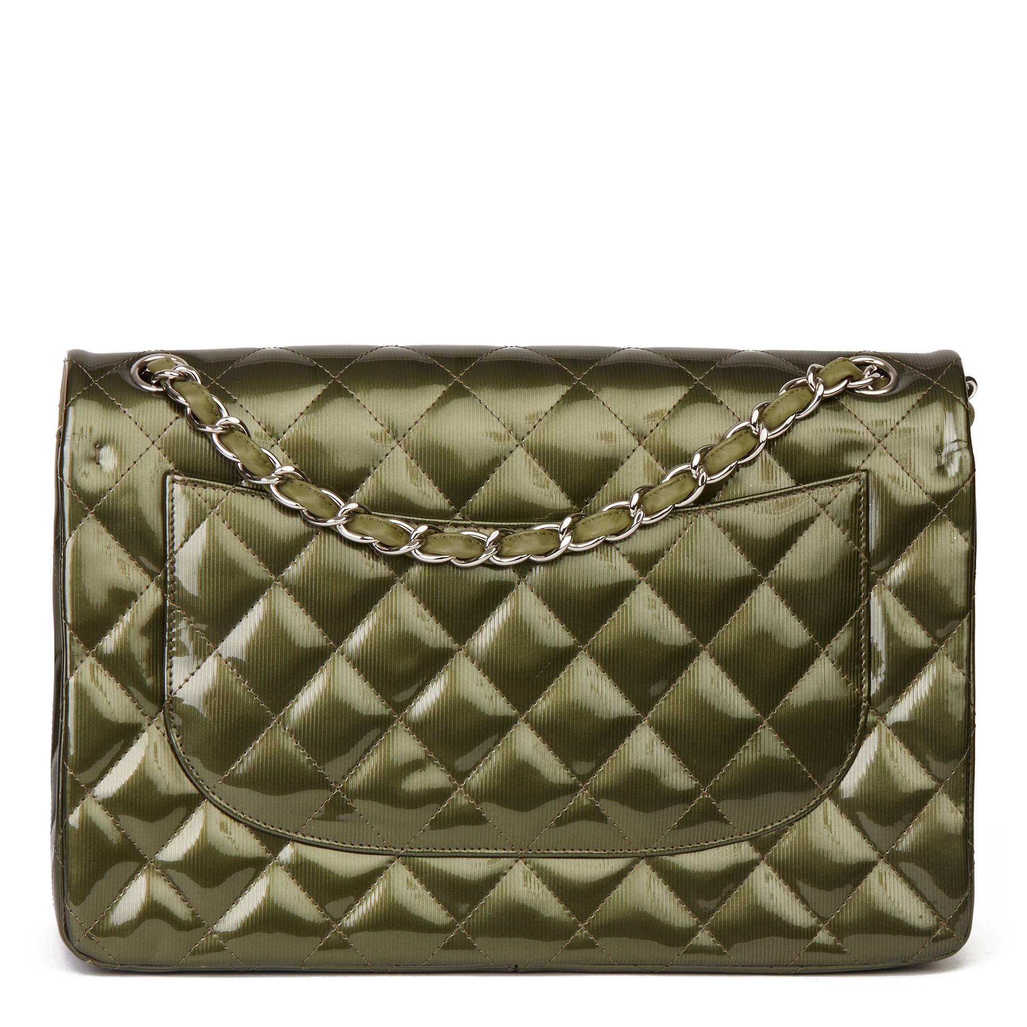 2013 Chanel Green  Patent Quilted Leather Jumbo Classic Double Flap Bag In Excellent Condition In Bishop's Stortford, Hertfordshire