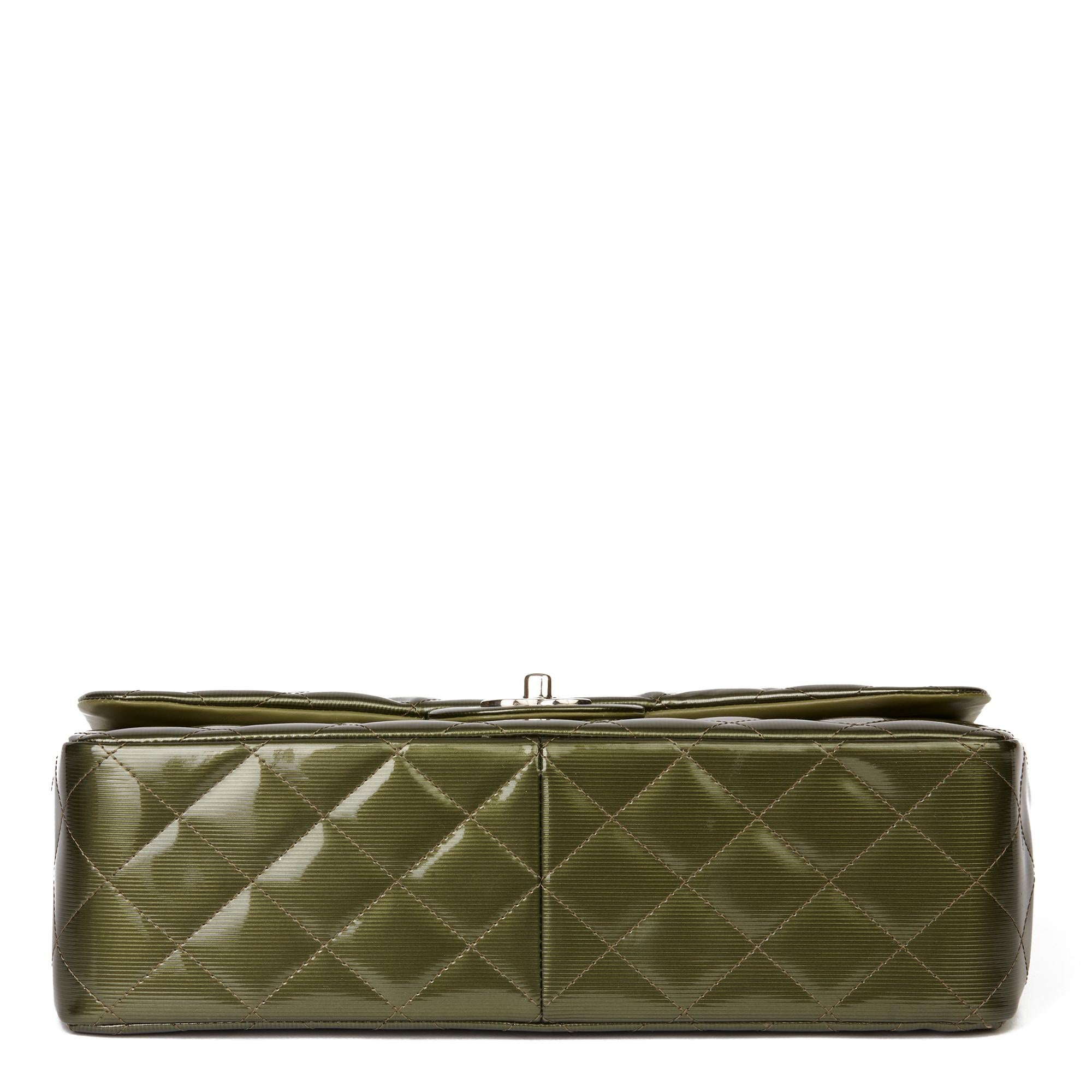 Women's 2013 Chanel Green  Patent Quilted Leather Jumbo Classic Double Flap Bag