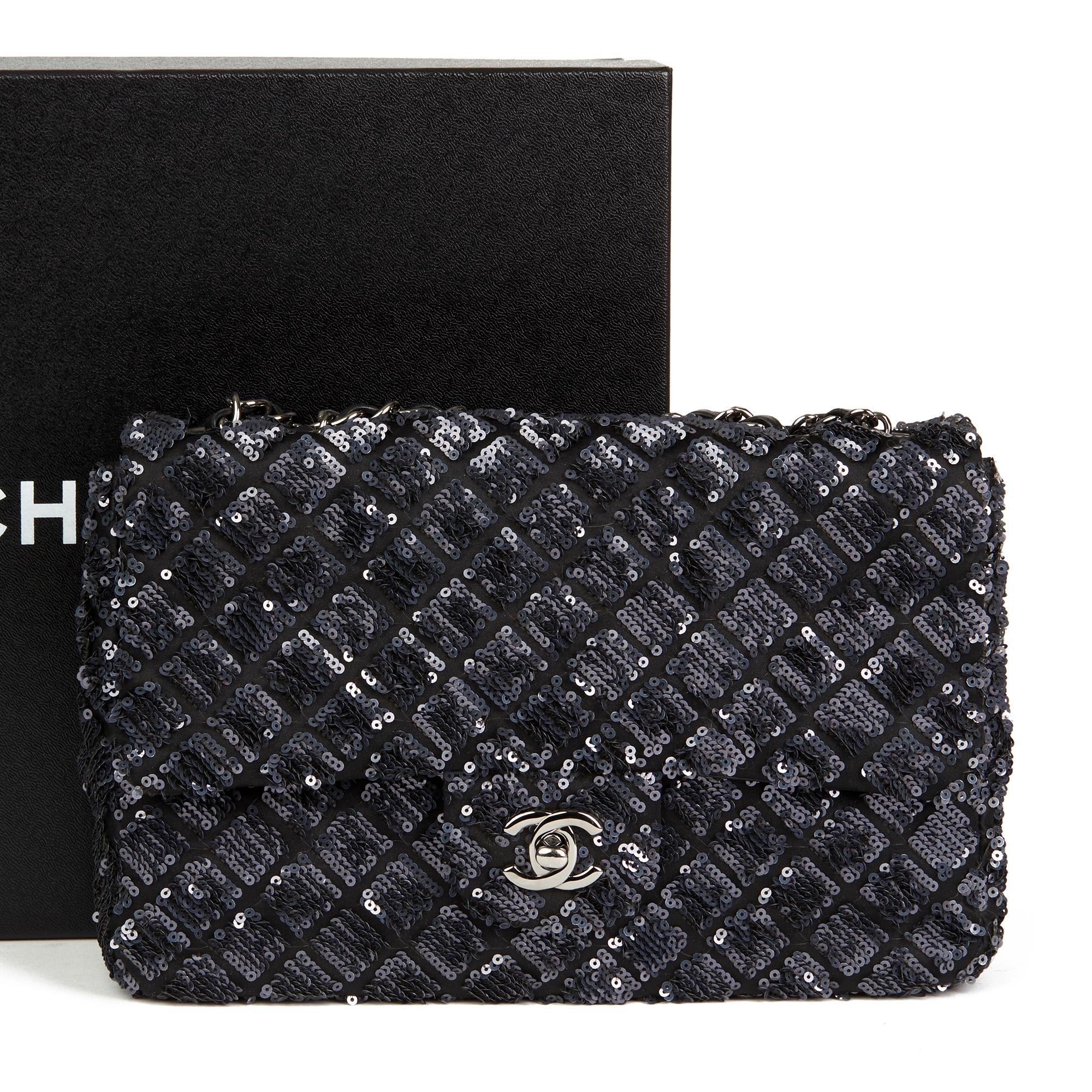 2013 Chanel Navy Sequin Embellished Classic Single Flap Bag 7