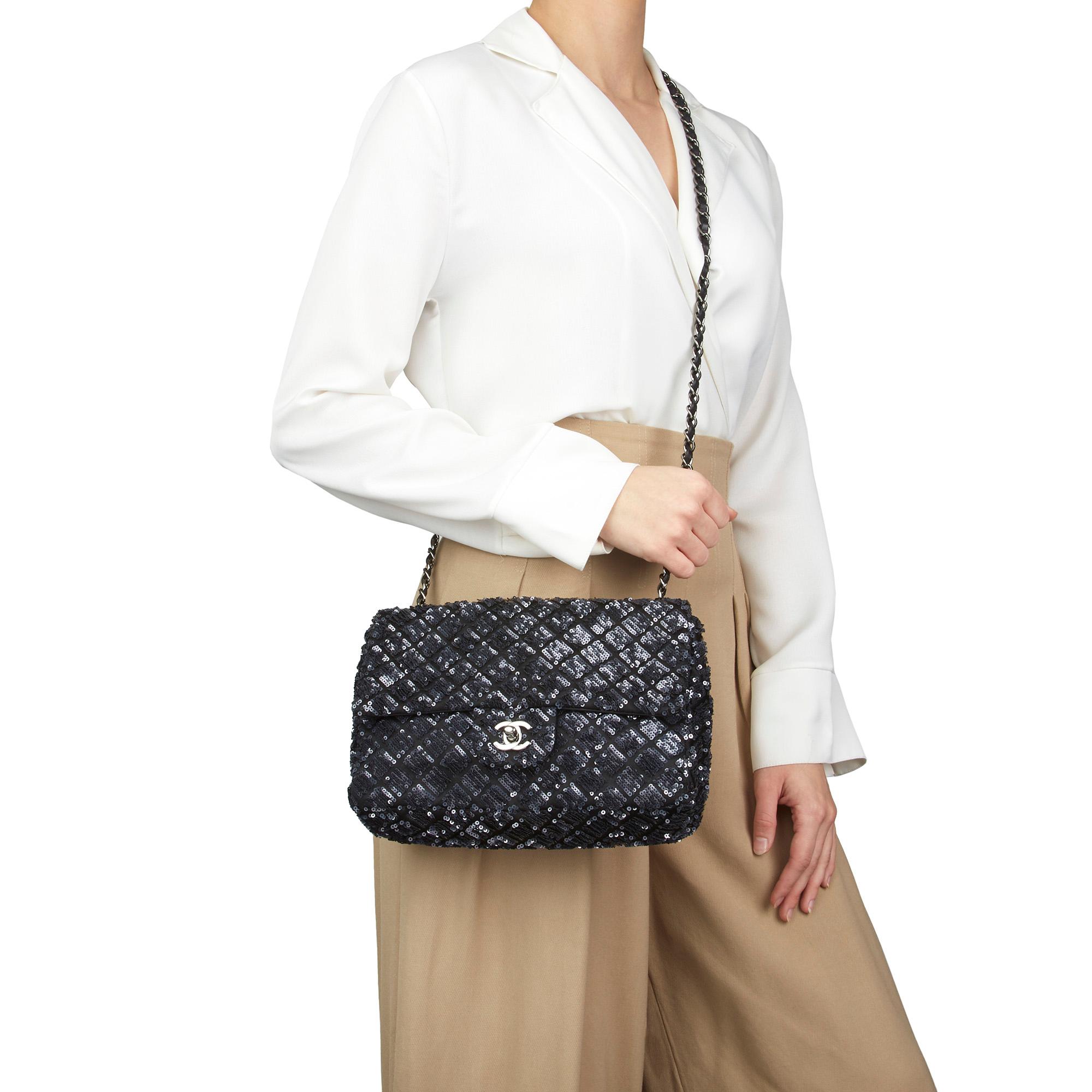2013 Chanel Navy Sequin Embellished Classic Single Flap Bag 8