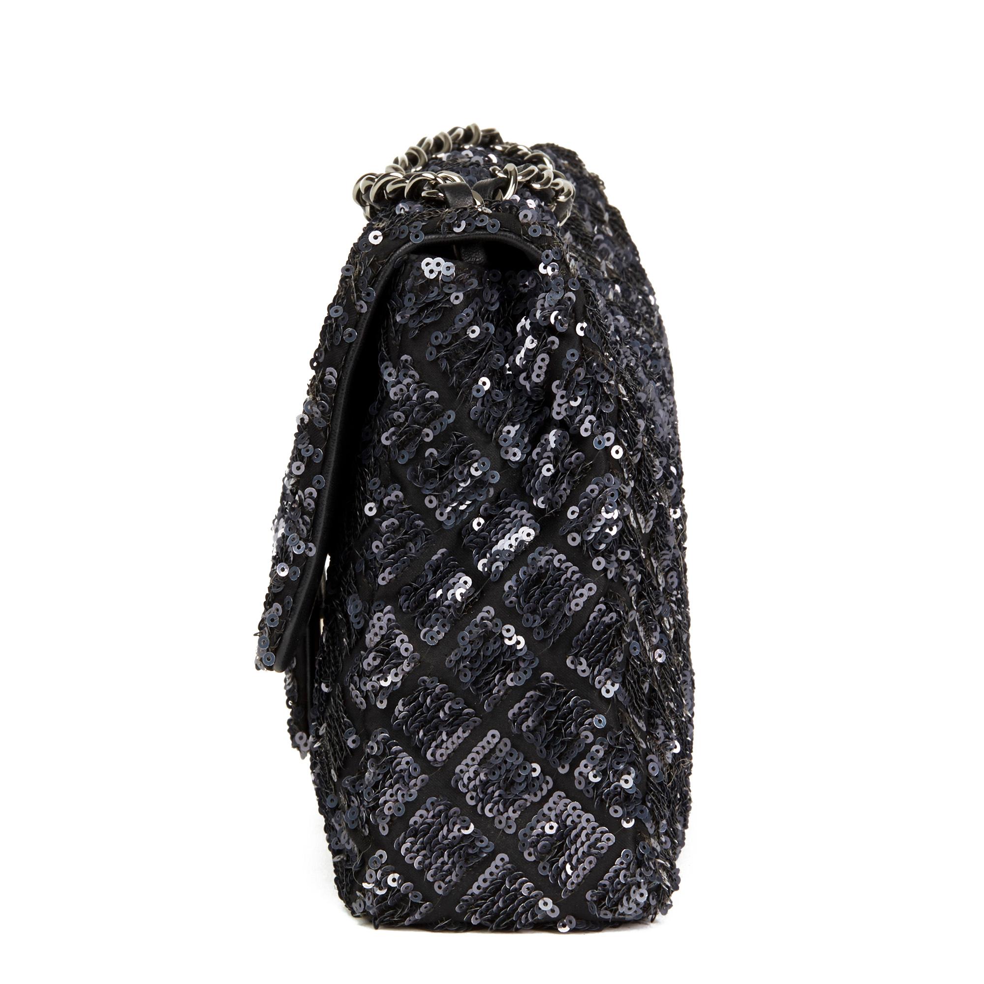 2013 Chanel Navy Sequin Embellished Classic Single Flap Bag In Excellent Condition In Bishop's Stortford, Hertfordshire