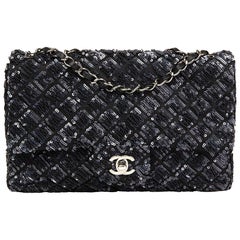 2013 Chanel Navy Sequin Embellished Classic Single Flap Bag