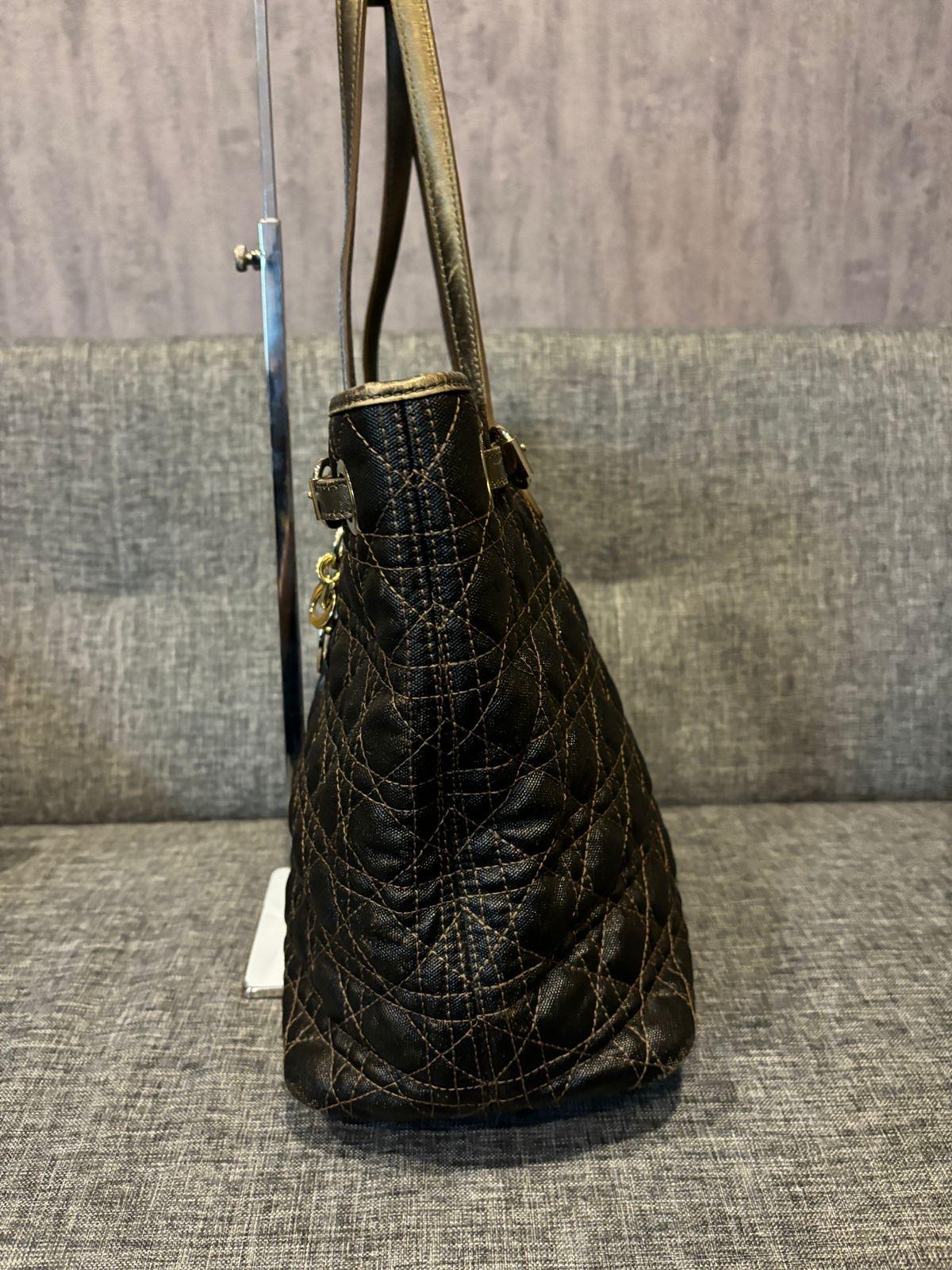 2013 Christian Dior Black Bronze Canvas Cannage Panarea Tote Bag 7