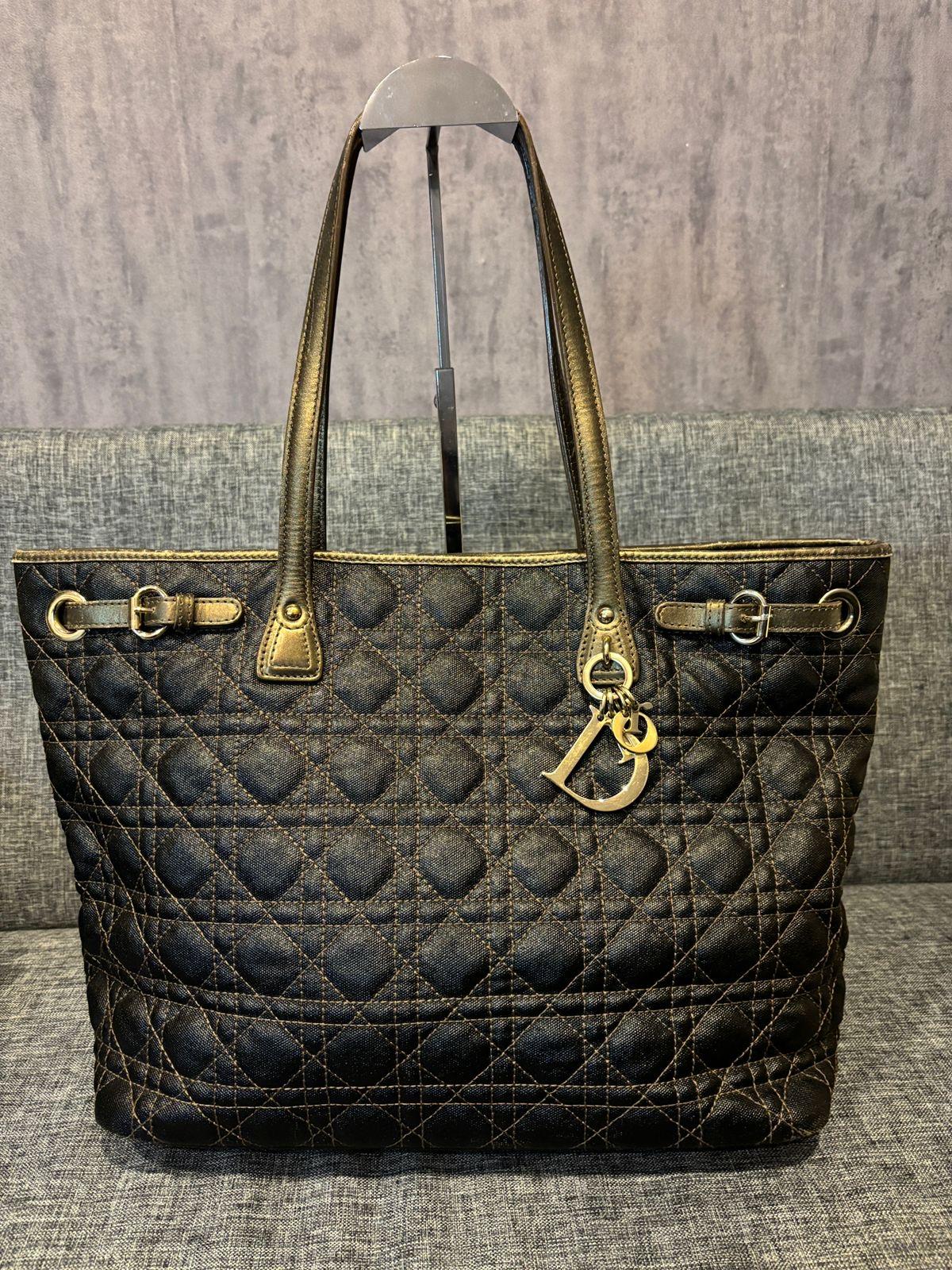 2013 Christian Dior Black Bronze Canvas Cannage Panarea Tote Bag 2