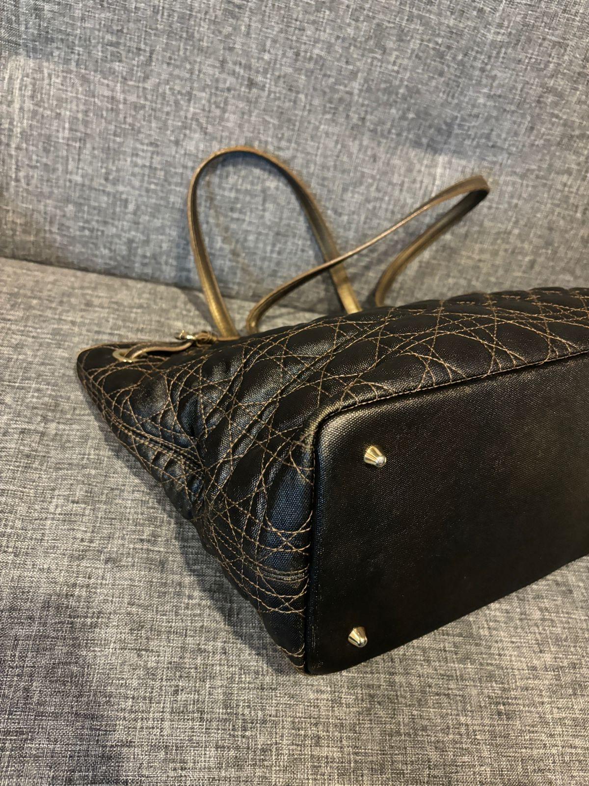 2013 Christian Dior Black Bronze Canvas Cannage Panarea Tote Bag 3