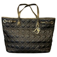 2013 Christian Dior Black Bronze Canvas Cannage Panarea Tote Bag