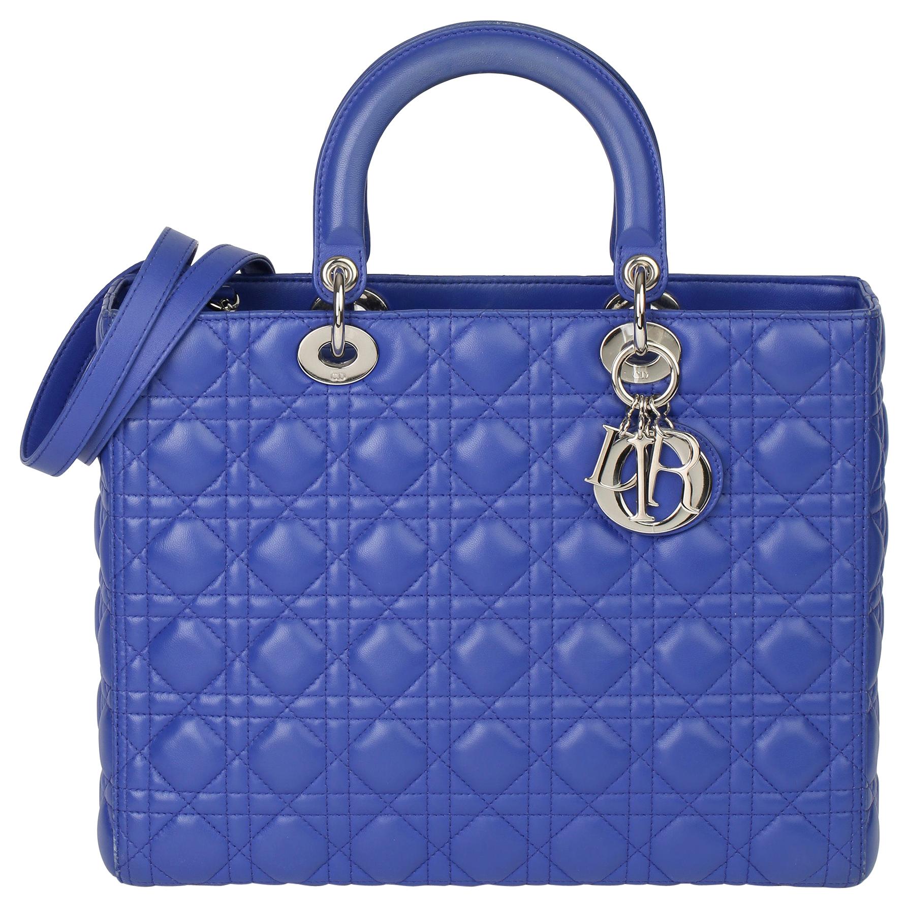 2013 Christian Dior Purple Quilted Lambskin Leather Lady Dior GM