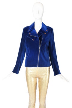 2013 Christopher Kane Cobalt Blue Velvet Biker Jacket