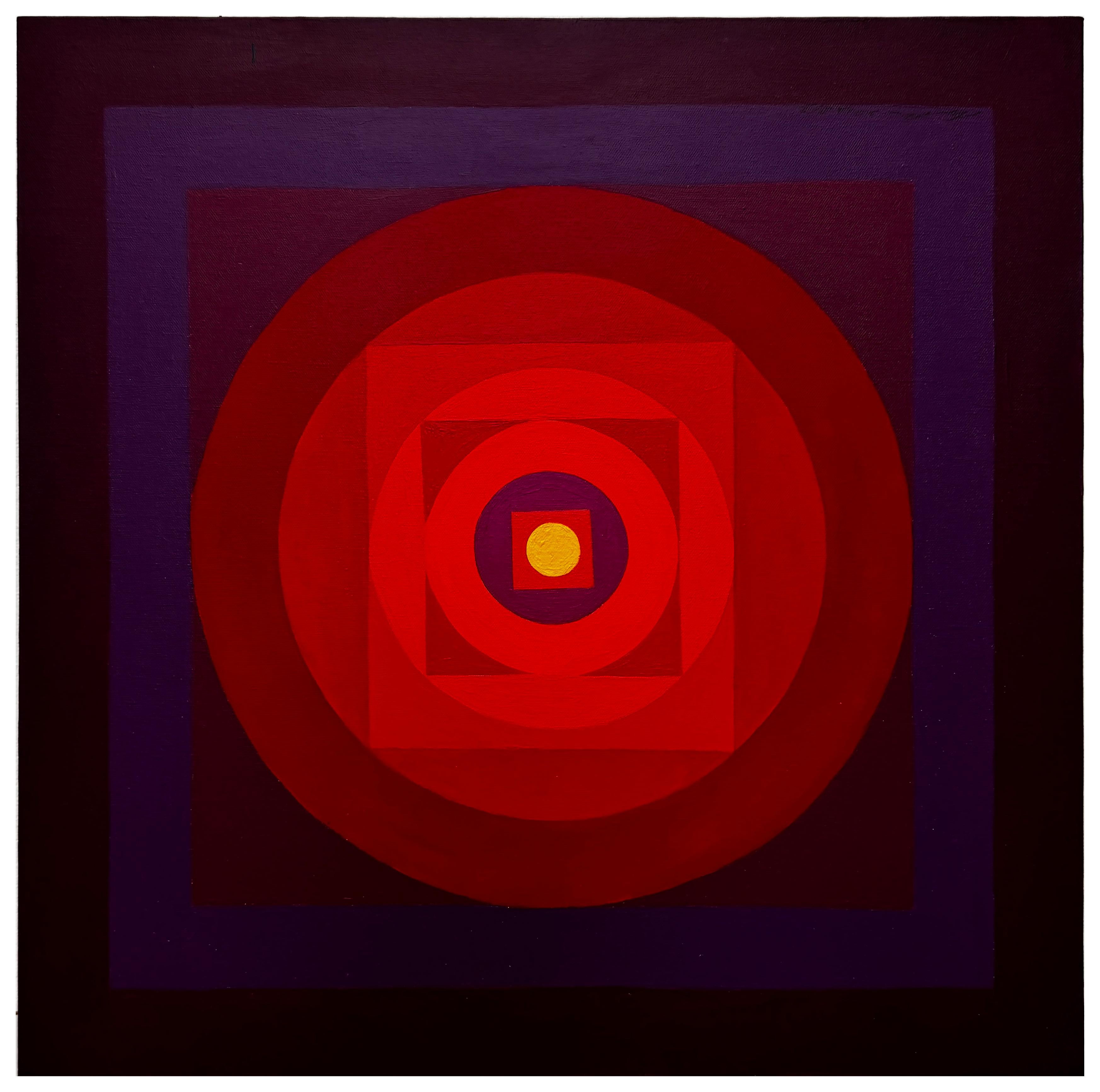 Peinture Tableaux triptyques géométriques colorés Op Art 2013 -Set of 3 en vente