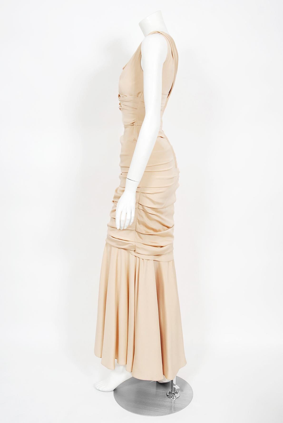 Vintage 2013 Dolce & Gabbana Naked Nude Ruched Stretch Silk Hourglass Gown  6