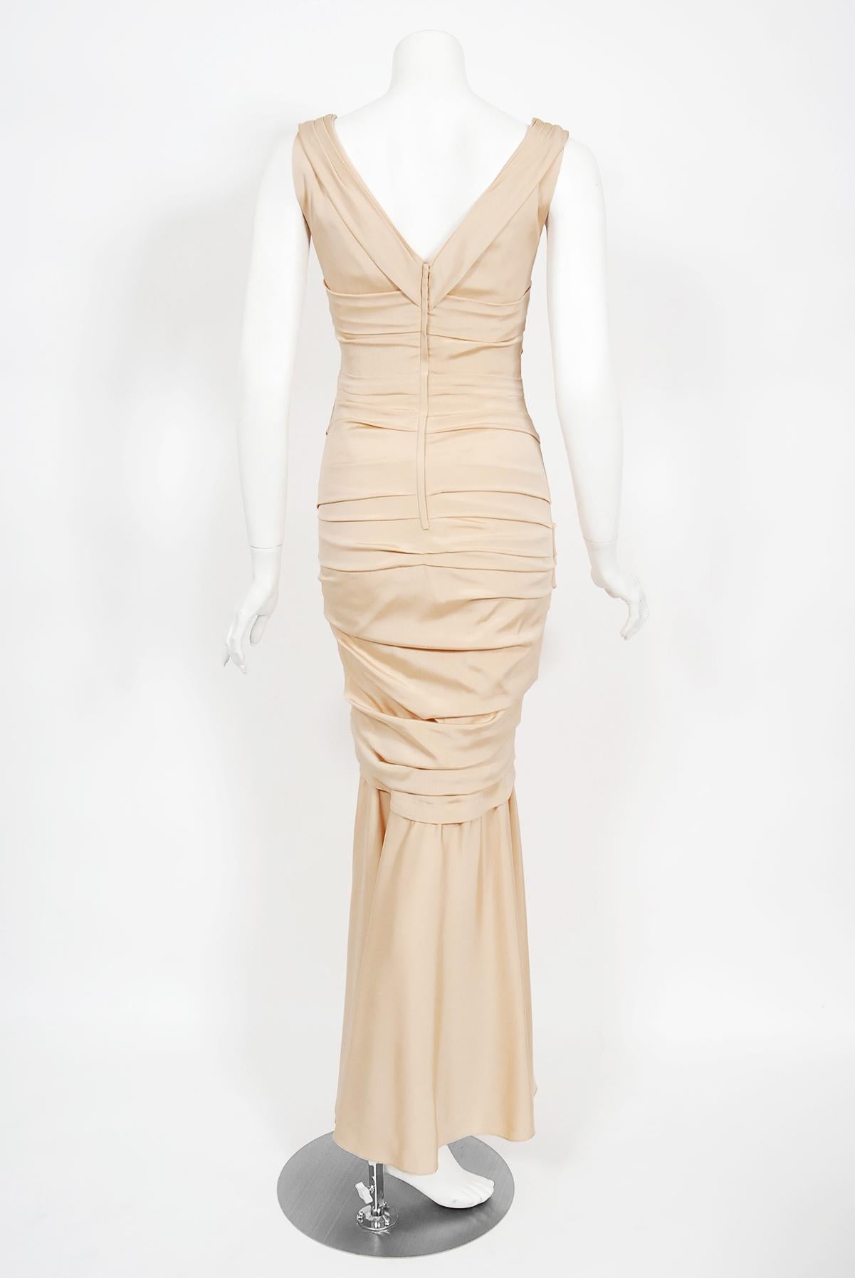 Vintage 2013 Dolce & Gabbana Naked Nude Ruched Stretch Silk Hourglass Gown  7