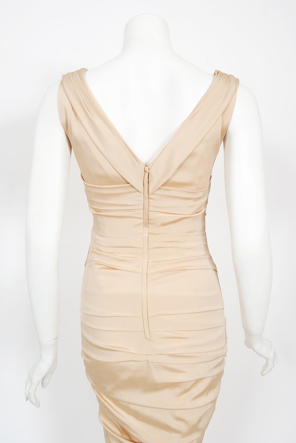 Vintage 2013 Dolce & Gabbana Naked Nude Ruched Stretch Silk Hourglass Gown  8