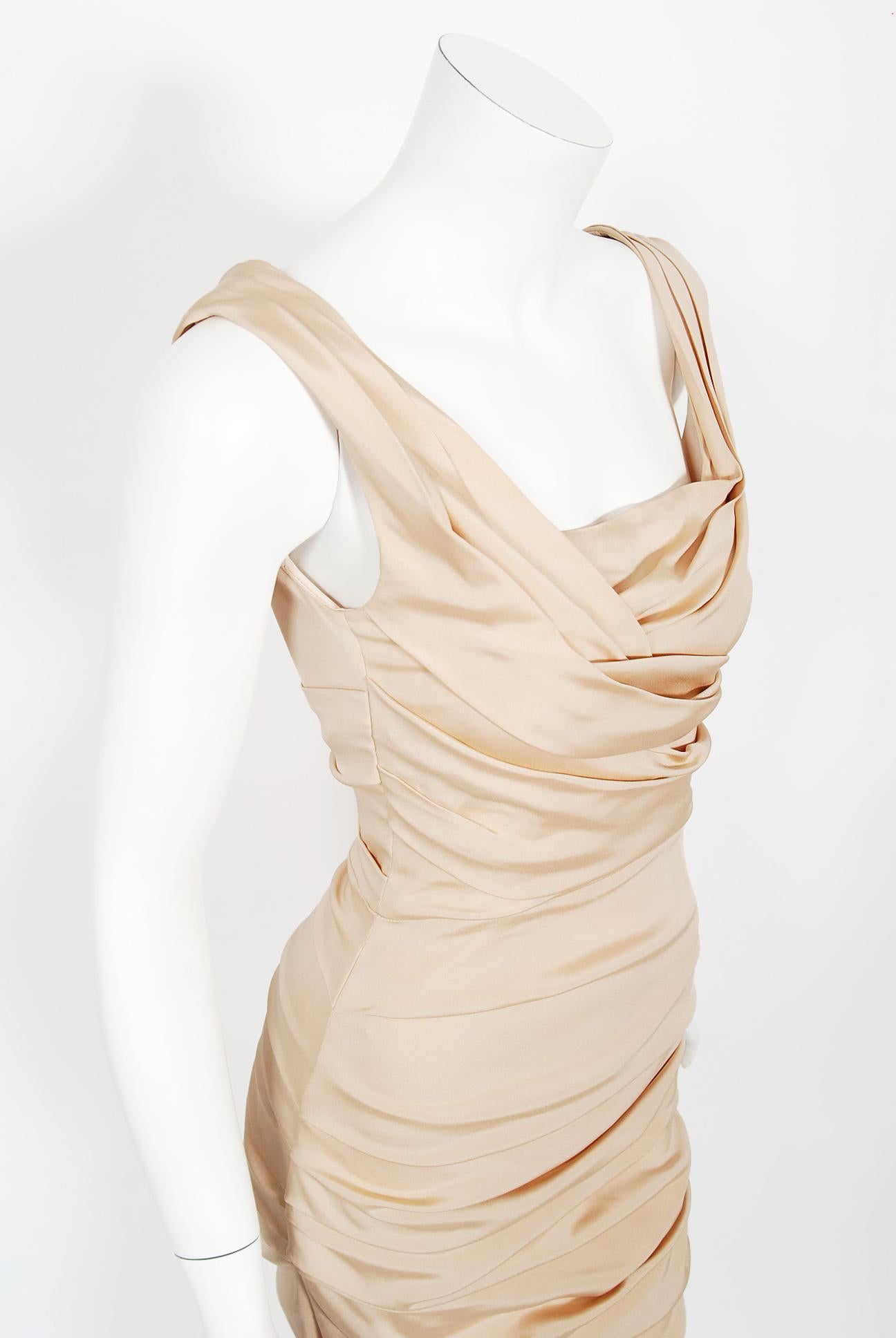 Vintage 2013 Dolce & Gabbana Naked Nude Ruched Stretch Silk Hourglass Gown  1