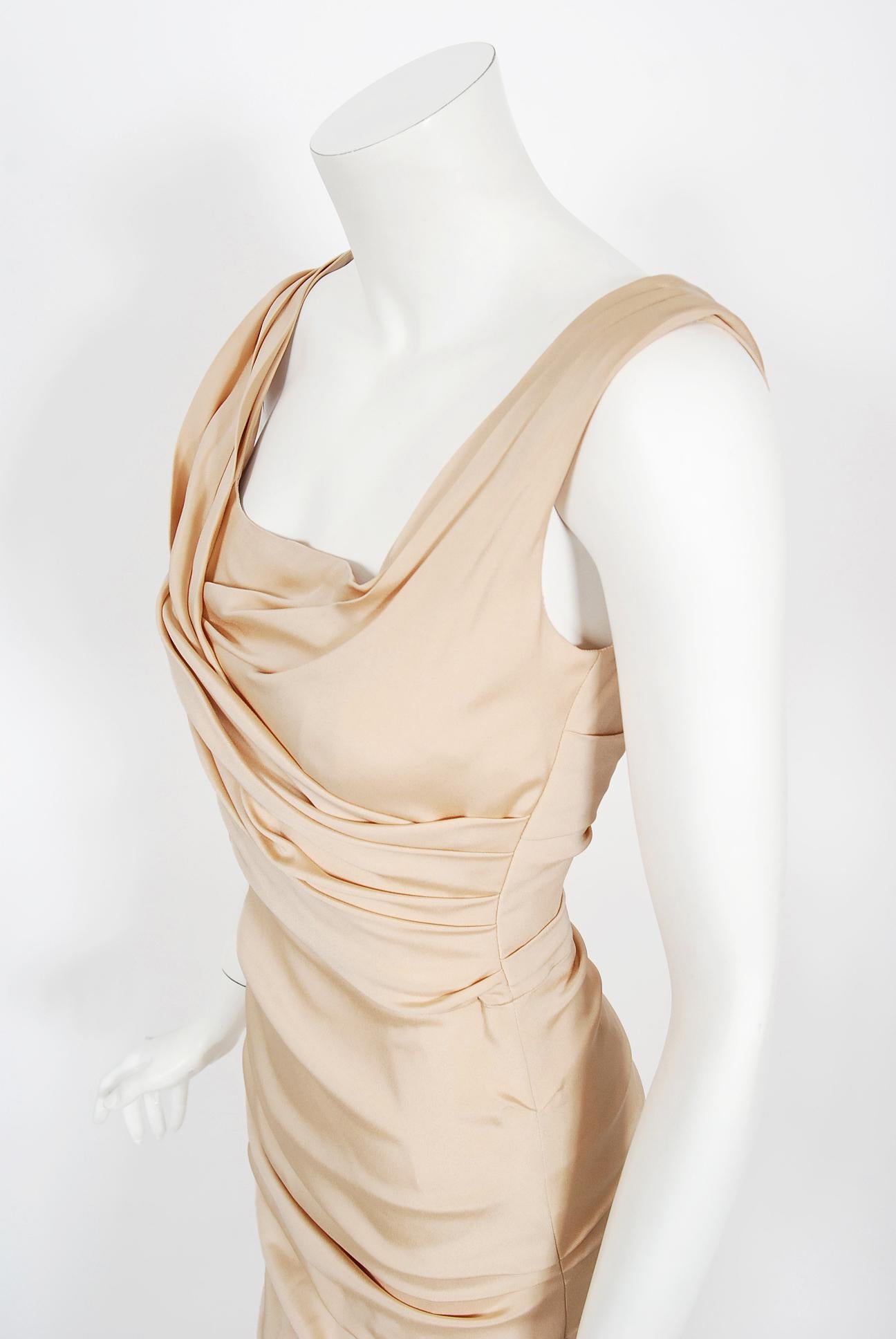 Vintage 2013 Dolce & Gabbana Naked Nude Ruched Stretch Silk Hourglass Gown  3