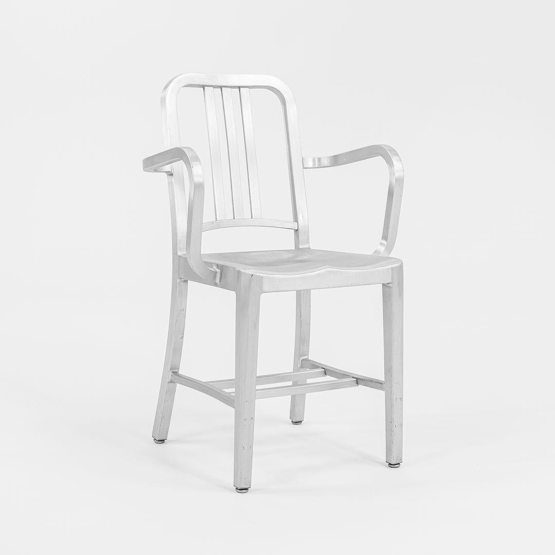 Modern 2013 Emeco Navy Dining Arm Chair in Brushed Aluminum, Model 1006-A For Sale