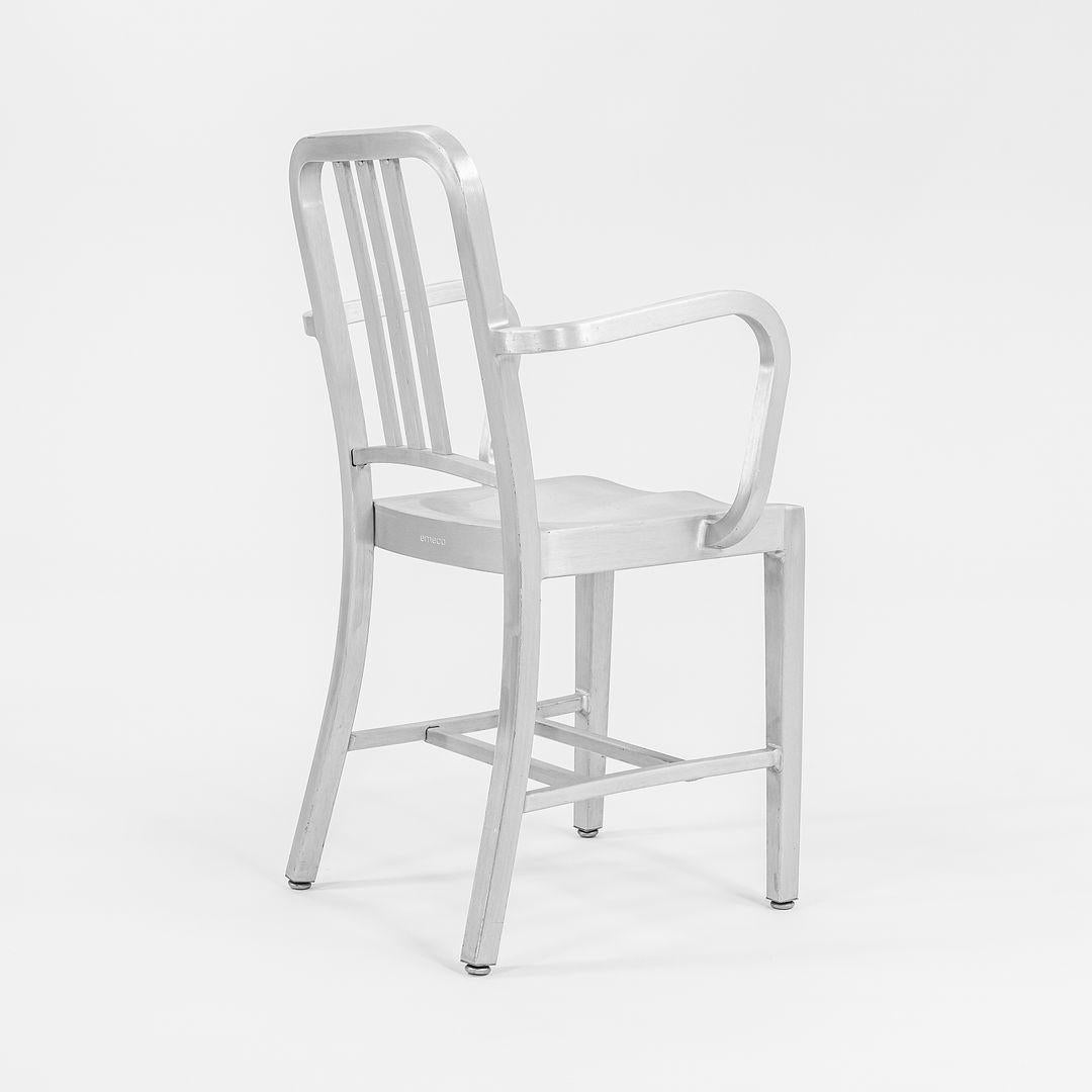 2013 Emeco Navy Dining Arm Chair in Brushed Aluminum, Model 1006-A In Good Condition For Sale In Philadelphia, PA