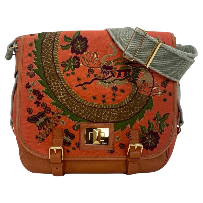 2013 Emilio Pucci Große Umhängetasche mit Drachenstickerei