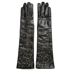 2013 Ermanno Scervino Black Leather Gloves with Crystal Embellishment Boxed