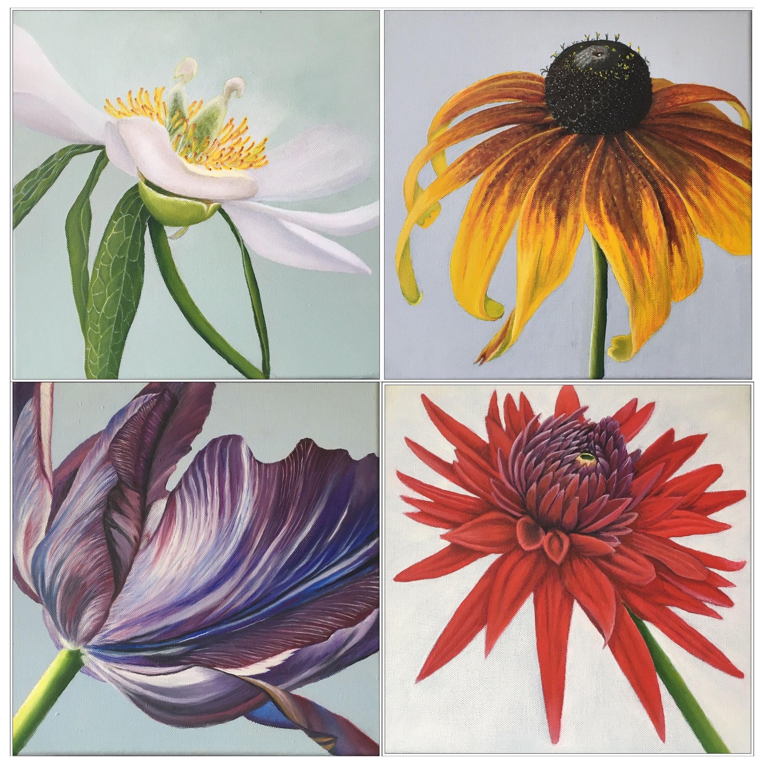 2013 Esther Hansen Collection of Four Flower Paintings For Sale