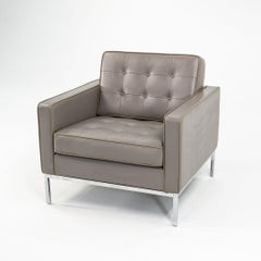 2013 Florence Knoll Lounge / Club Chair in Grey Leather with Chrome Base