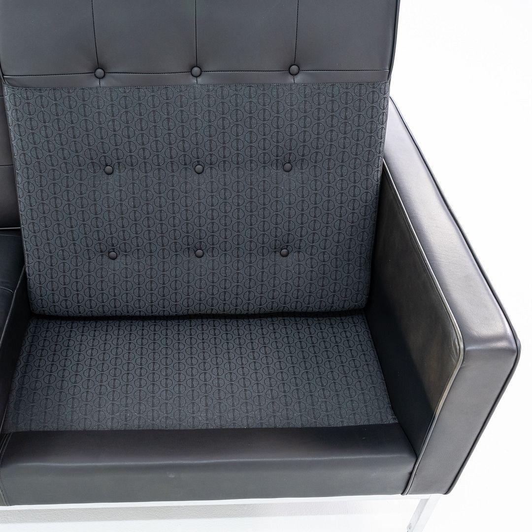 Modern 2013 Florence Knoll Two Seat Settee / Sofa in Black Leather and Chrome
