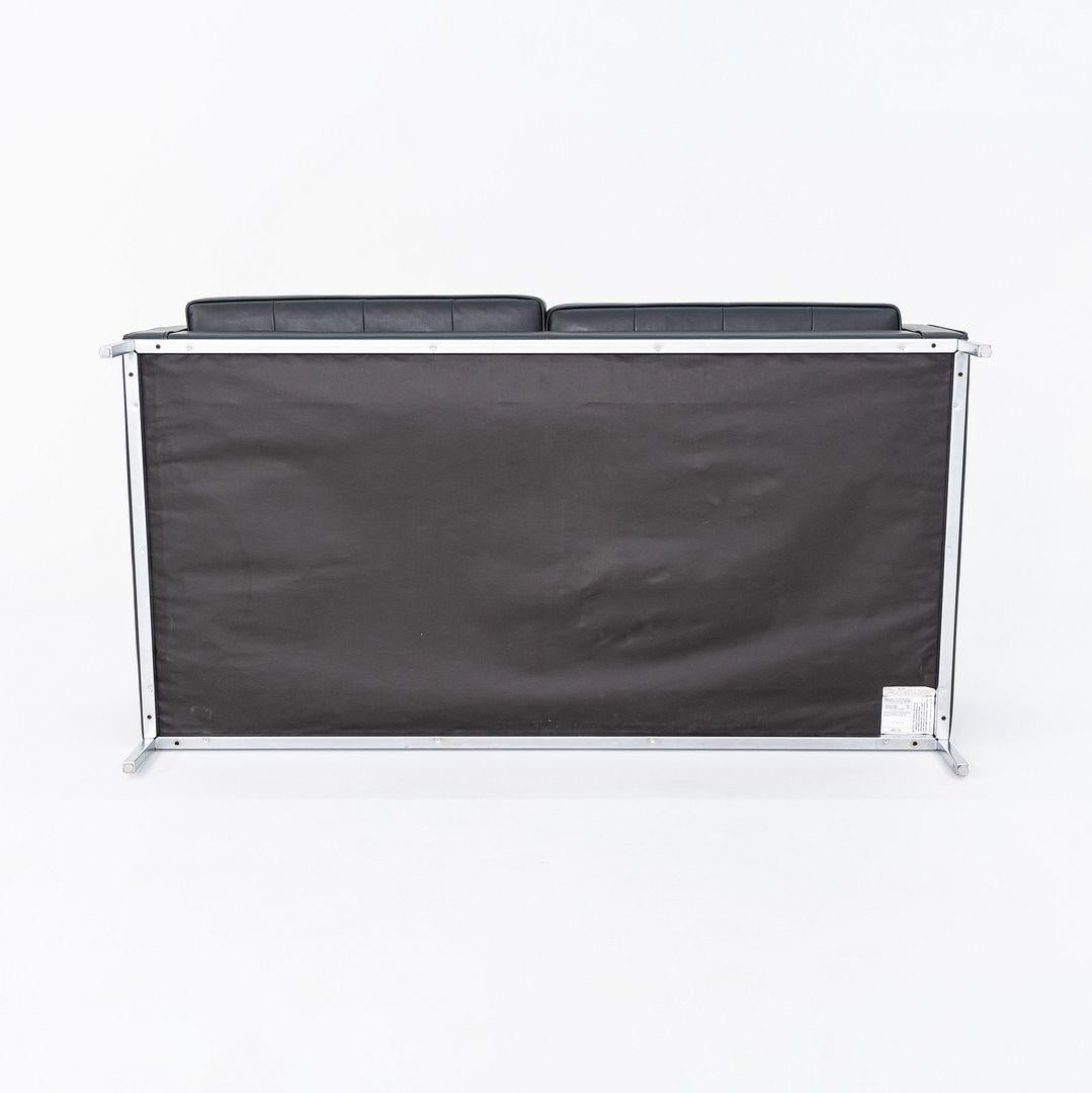 American 2013 Florence Knoll Two Seat Settee / Sofa in Black Leather and Chrome