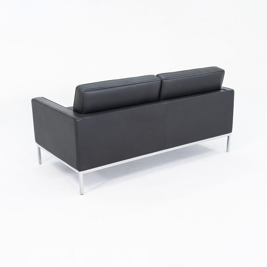2013 Florence Knoll Two Seat Settee / Sofa in Black Leather and Chrome 2