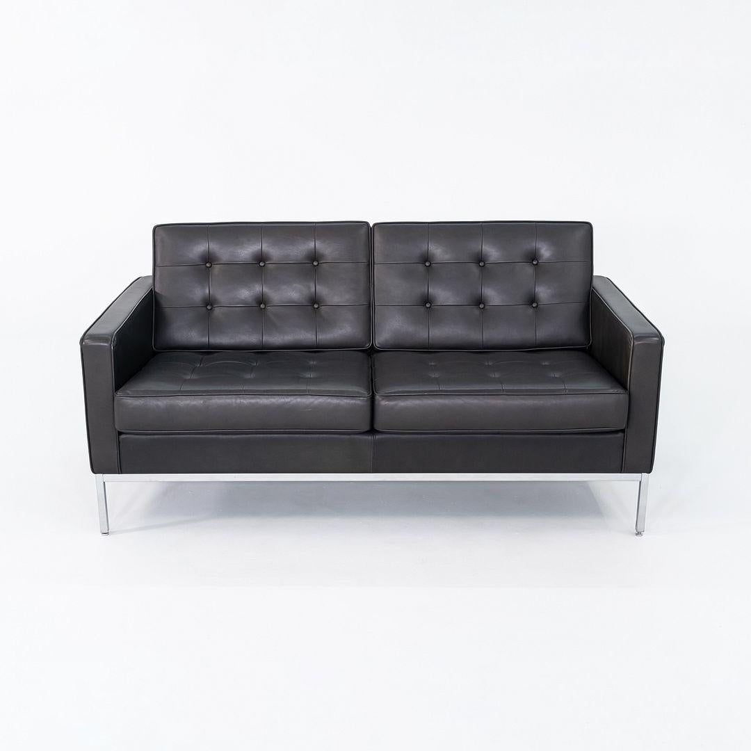 2013 Florence Knoll Two Seat Settee / Sofa in Black Leather and Chrome 3