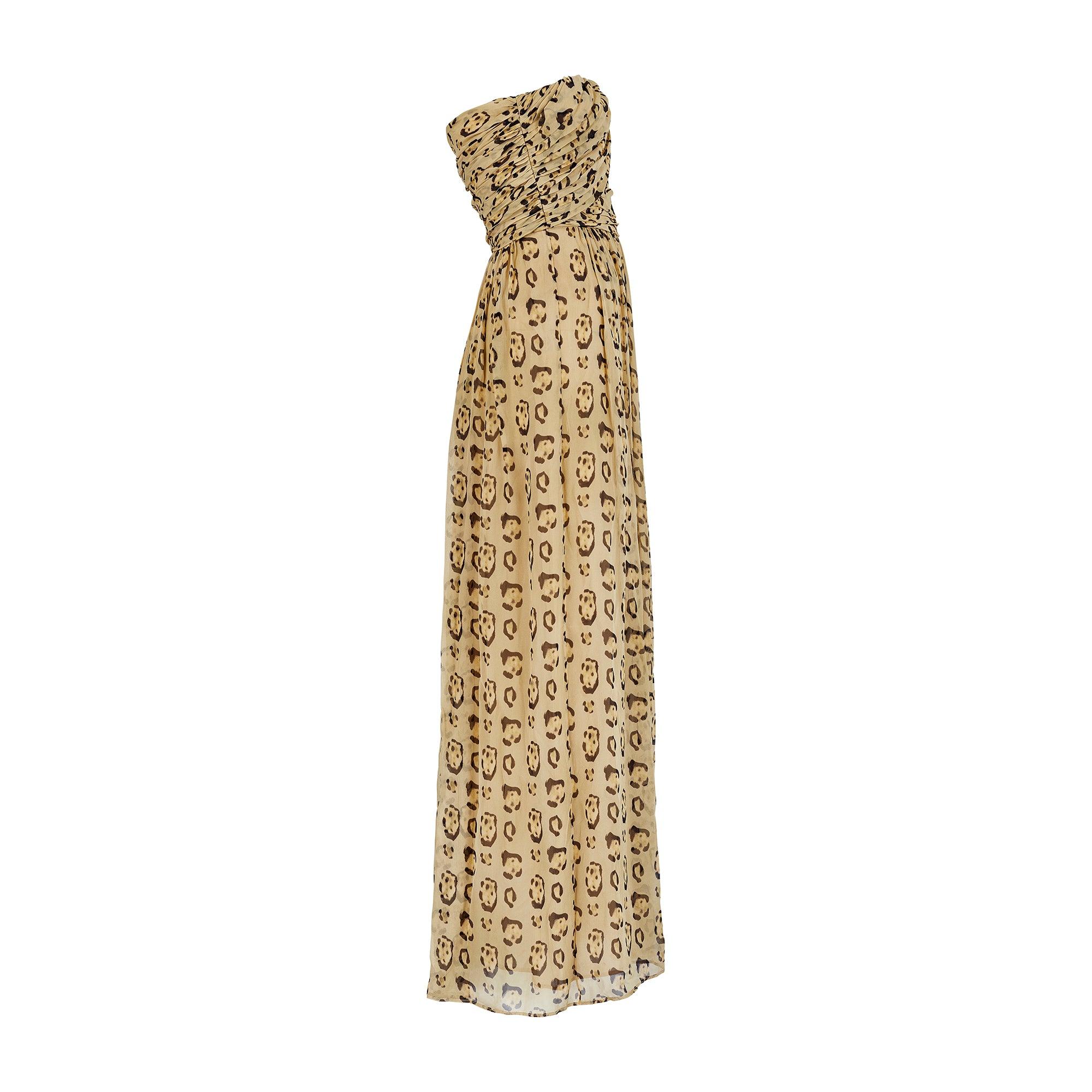 This playful leopard print chiffon maxi dress is by Giambattista Valli for his Resort 2013 collection. Leopard print is a recurring motif for the Italian fashion house, and here, it was used to glamorous effect for a range of garments in the