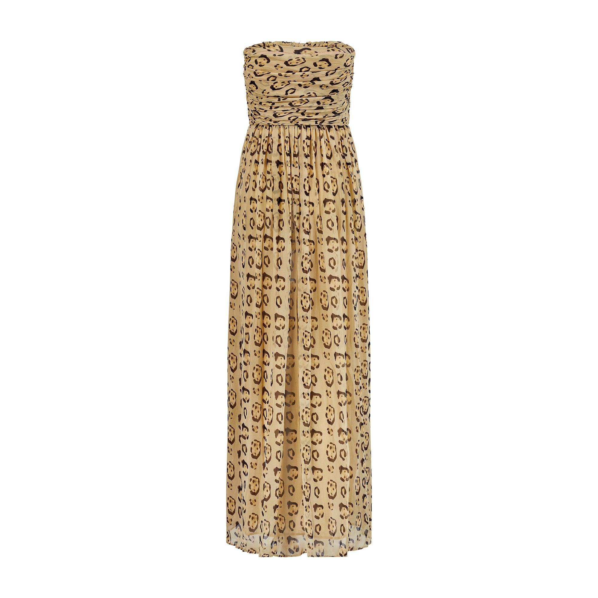 Brown 2013 Giambattista Valli Leopard Chiffon Strapless Maxi-Dress For Sale