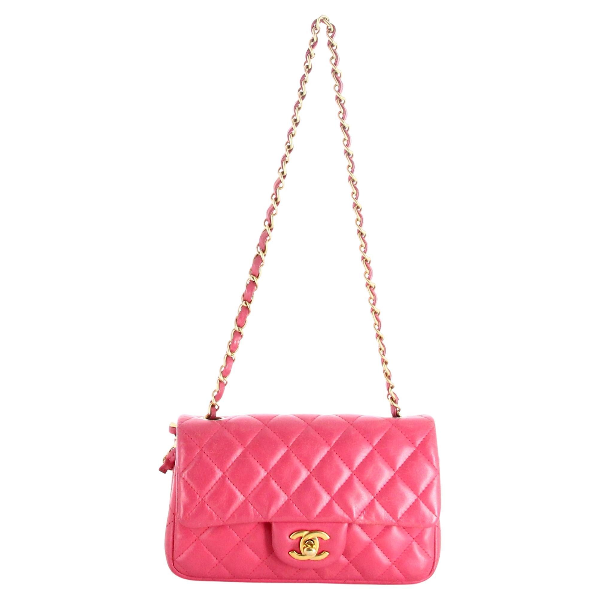 2013 Handbag Chanel mini Classic Flap Leather Lambskin Pink For Sale