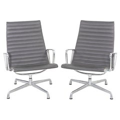 2013 Herman Miller Eames Aluminum Group Lounge Chairs in Grey Leather