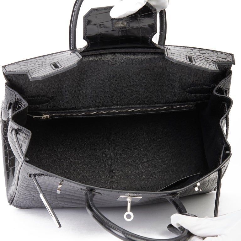 2013 Hermès Black Shiny Porosus Crocodile Leather Birkin 30cm at 1stDibs