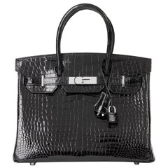 2013 Hermès Black Shiny Porosus Crocodile Leather Birkin 30cm