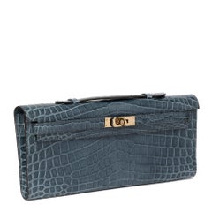 2013 Hermes Blue Tempete Shiny Niloticus Crocodile Leather Kelly Cut